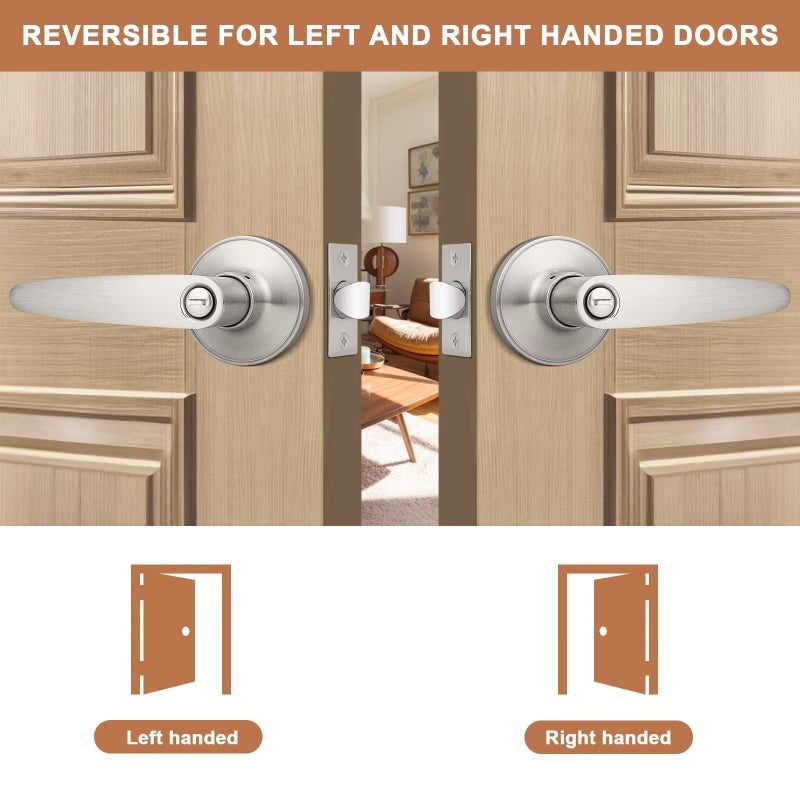 Probrico (1 Pack Privacy Door Lever Door Handle for Bedroom or Bathroom Keyless Leverset, Locked in Side Home/Office Door Lockset,Modern&Durable in Satin Nickel Door Hardware - Image 2